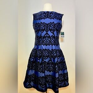 GABBY SKYE DAMASK VELVET BLUE & BLACK DRESS